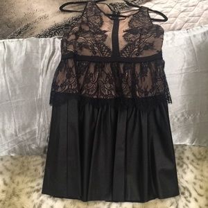 BCBG Black Lace & Faux Leather Dress